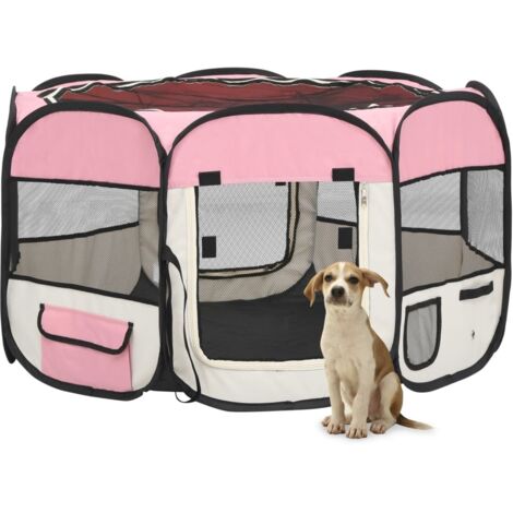 Box per Cani Pieghevole con Borsa Trasporto Rosa 110x110x58 cm vidaXL