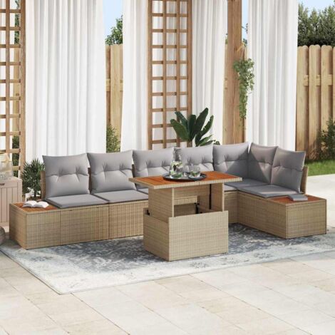 vidaXL Set da Pranzo per Giardino con cuscino 7 pcs Beige e grigio (1/5)