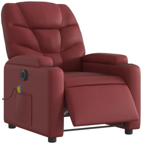 vidaXL Poltrona Massaggiante Reclinabile Rosso Vino in Similpelle