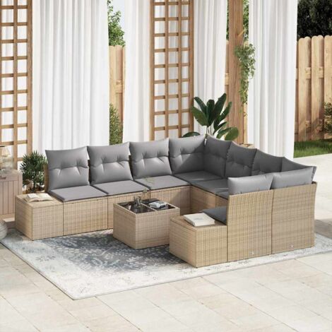 vidaXL Set Divano da Giardino con cuscino 9 pcs Beige polyrattan (1/5)