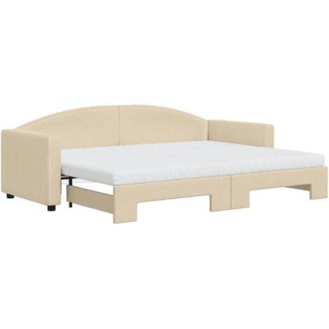 vidaXL Divano Letto Estraibile con Materassi Crema 80x200 cm Tessuto