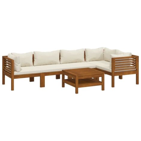 vidaXL Set Divani da Giardino 6 pz con Cuscini Crema in Legno Acacia