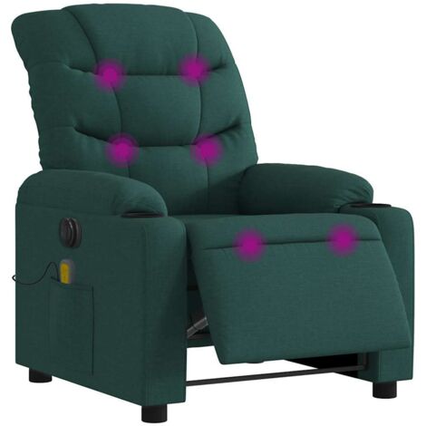 vidaXL Poltrona Massaggiante Reclinabile Elettrica Verde Scuro Tessuto (1/5)