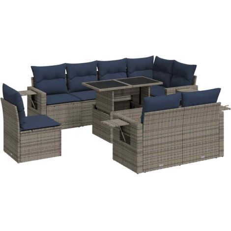vidaXL Set Divani Giardino 9 pz con Cuscini Grigio Polyrattan (1/5)