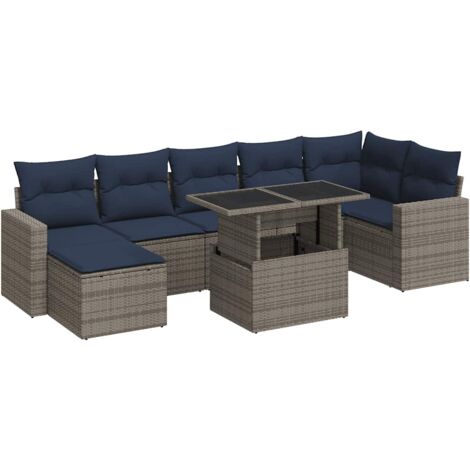 vidaXL Set Divani da Giardino 8pz con Cuscini Grigio Polyrattan Acacia (1/5)