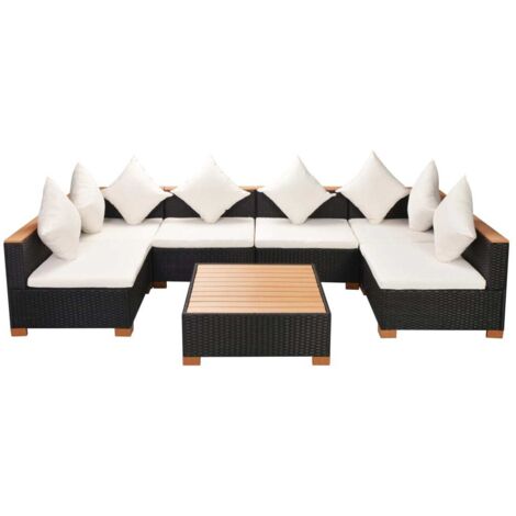 vidaXL Set Divani da Giardino 7 pz con Cuscini in Polyrattan Nero
