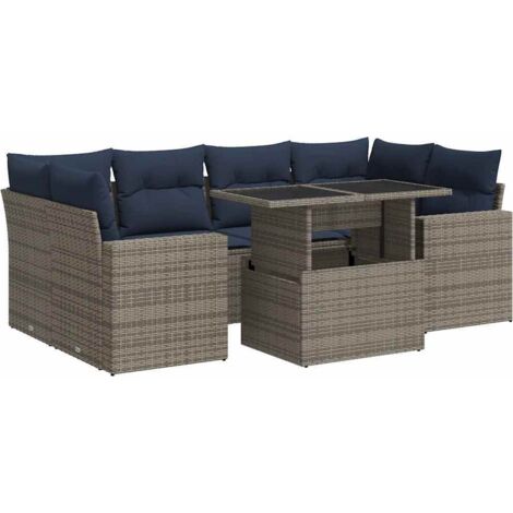 vidaXL Set Divani da Giardino 7pz con Cuscini Grigio Polyrattan Acacia (1/5)