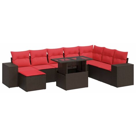 vidaXL Set Divani Giardino 9 pz con Cuscini Marrone Polyrattan Acacia (1/5)