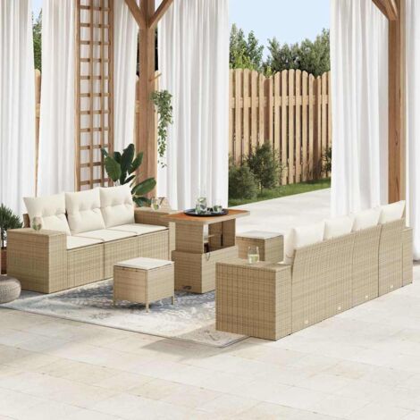 vidaXL Set Divano da Giardino 10 pcs Beige e Crema 90 x 55 x 71 cm (1/5)