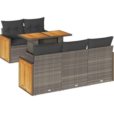 vidaXL Set Divano da Giardino 6pz con Cuscini Grigio Polyrattan Acacia (1/5)