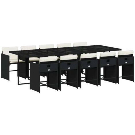 vidaXL Set da Pranzo da Giardino 11 pz con Cuscini in Polyrattan Nero