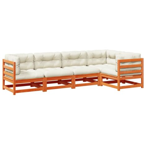 vidaXL Set Divani Giardino 5pz con Cuscini Marrone Cera Massello Pino (1/5)