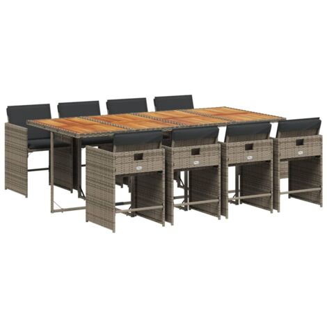 vidaXL Set da Pranzo da Giardino 9 pz con Cuscini in Polyrattan Grigio