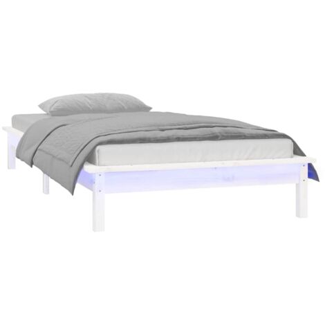 vidaXL Giroletto con LED Bianco 90x190 cm Single in Legno Massello (1/5)