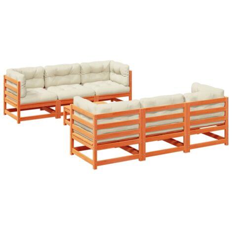 vidaXL Set Divani Giardino 7 pz con Cuscini Marrone Cera Massello Pino (1/5)