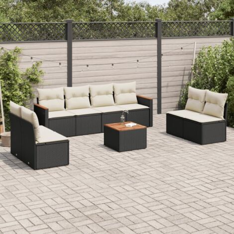 vidaXL Set Divani da Giardino 9 pz con Cuscini Nero in Polyrattan (1/3)
