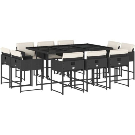vidaXL Set da Pranzo da Giardino 11 pz con Cuscini in Polyrattan Nero