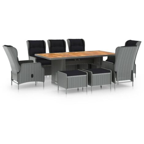 Set Pranzo da Giardino 9pz con Cuscini Polyrattan Grigio Chiaro vidaXL (1/5)