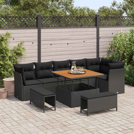 vidaXL Set Divano da Giardino 9 pcs Nero polyrattan (1/5)