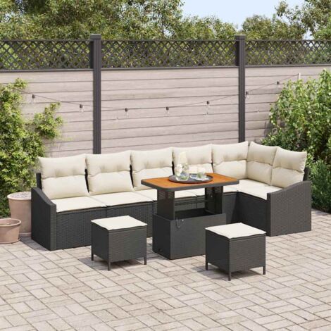 vidaXL Set Divano da Giardino con cuscino 9 pcs Nero e Crema (1/5)