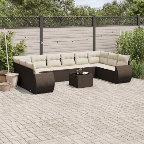 vidaXL Set Divani da Giardino 11 pz con Cuscini Polyrattan Marrone (1/3)