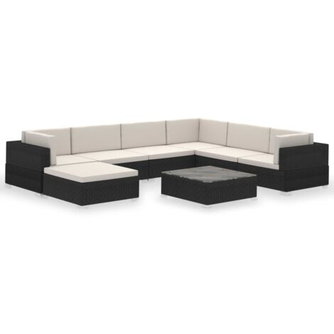 vidaXL Set Divani da Giardino 8 pz con Cuscini in Polyrattan Nero