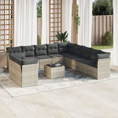 vidaXL Set Divano Giardino 12 pz con Cuscini Grigio Chiaro Polyrattan (1/3)