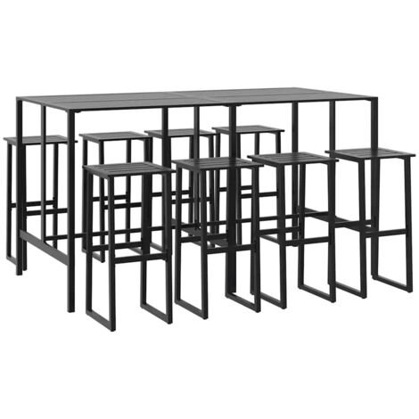 vidaXL Set Bar da Giardino 9pz Nero in Acciaio Verniciato a Polvere