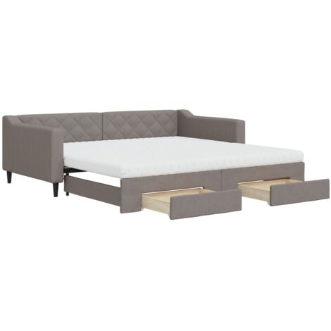 vidaXL Divano Letto Estraibile con Cassetti Tortora 100x200 cm Tessuto