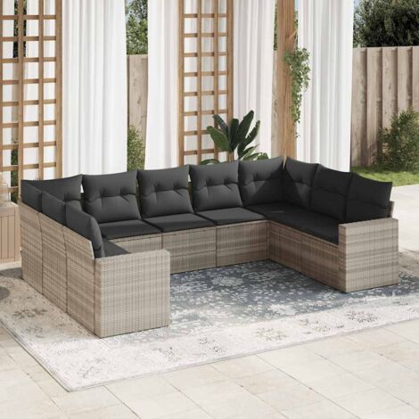 vidaXL Set Divano da Giardino 9pz con Cuscini Grigio Chiaro Polyrattan (1/3)
