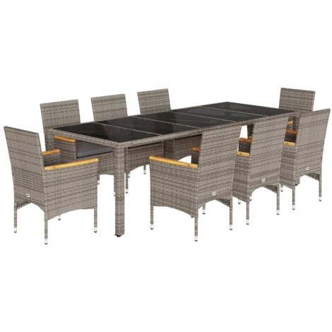 vidaXL Set da Pranzo da Giardino 9 pz con Cuscini Polyrattan e Vetro (1/5)