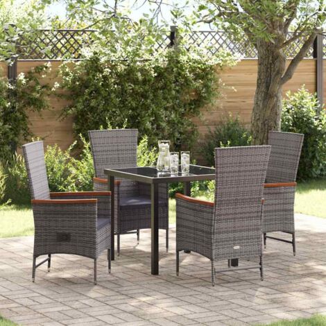 vidaXL Set da Pranzo per Giardino con cuscino 5 pcs Grigio Poly Rattan (1/5)