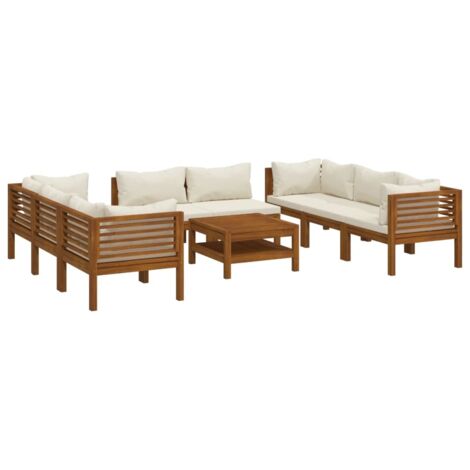 vidaXL Set Divani da Giardino 9 pz con Cuscini Crema in Legno Acacia