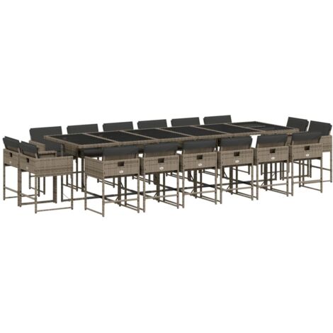 vidaXL Set da Pranzo da Giardino 17pz con Cuscini Grigio in Polyrattan