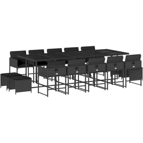 vidaXL Set da Pranzo da Giardino 15 pz con Cuscini Nero in Polyrattan