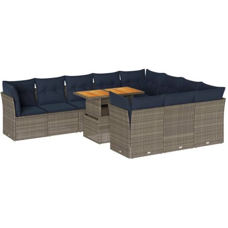 vidaXL Set Divani da Giardino 11 pz con Cuscini in Polyrattan Grigio (1/5)