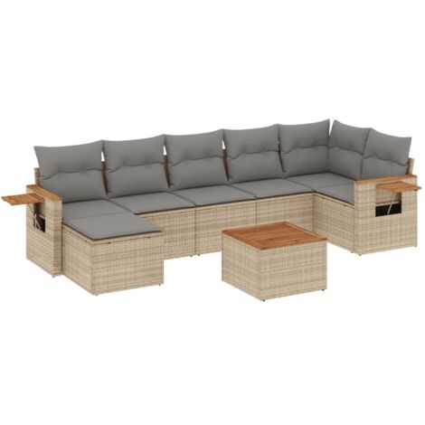 vidaXL Set Divano da Giardino 8 pz con Cuscini Beige in Polyrattan (1/5)