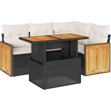 vidaXL Set Divani da Giardino 5 pz con Cuscini Nero Polyrattan Acacia (1/5)