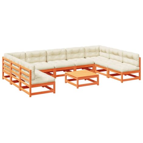 vidaXL Set Divani Giardino 10pz con Cuscini Marrone Cera Massello Pino (1/5)
