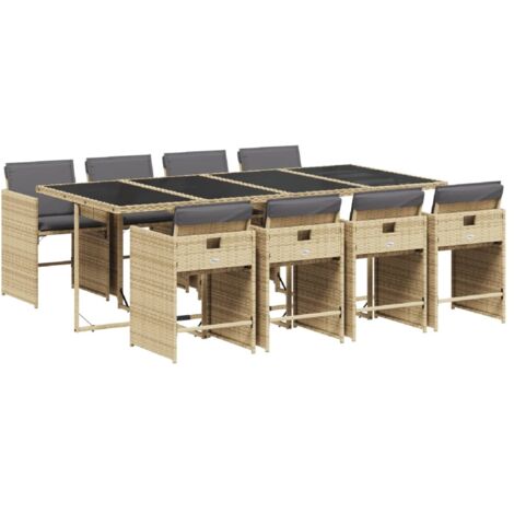 vidaXL Set Pranzo da Giardino 9 pz con Cuscini Beige Misto Polyrattan