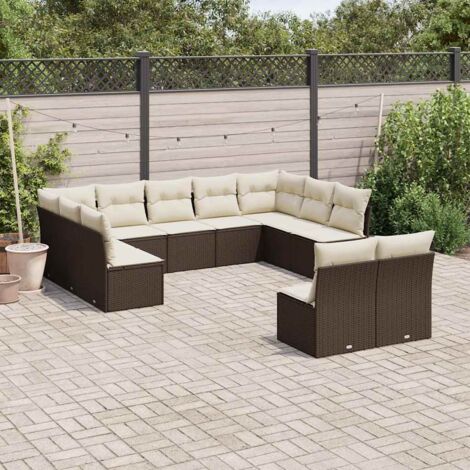 vidaXL Set Divani da Giardino 11 pz con Cuscini Polyrattan Marrone (1/3)