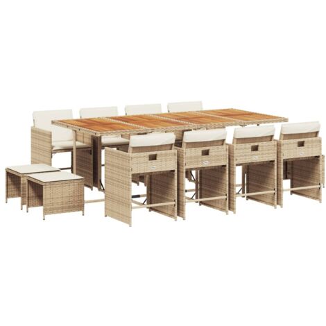 vidaXL Set da Pranzo da Giardino 13 pz con Cuscini Beige in Polyrattan