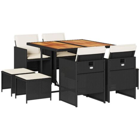 vidaXL Set da Pranzo da Giardino 9 pz con Cuscini Nero in Polyrattan