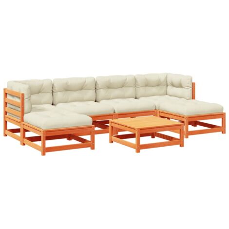 vidaXL Set Divani Giardino 7 pz con Cuscini Marrone Cera Massello Pino (1/5)