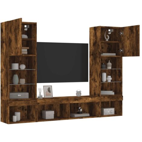 vidaXL Mobili TV a Muro con LED 5pz Rovere Fumo in Legno Multistrato (1/5)