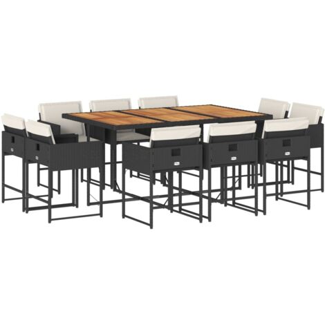 vidaXL Set da Pranzo da Giardino 11 pz con Cuscini in Polyrattan Nero
