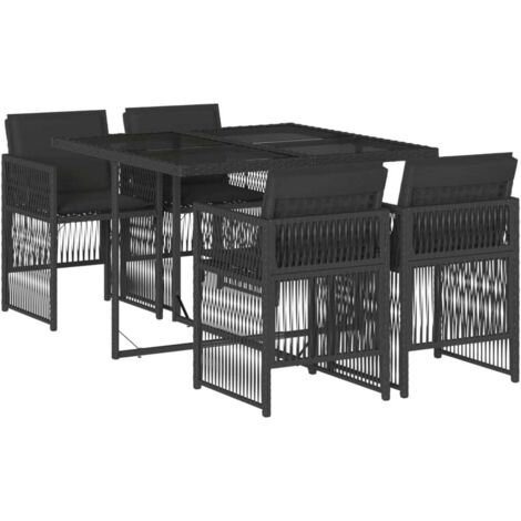 vidaXL Set da Pranzo da Giardino 5 pz Nero con Cuscini in Polyrattan