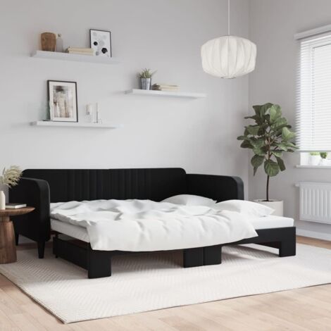vidaXL Divano Letto con Letto Estraibile Nero 100x200 cm in Velluto (1/5)