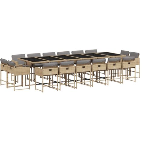 vidaXL Set Pranzo da Giardino 17 pz con Cuscini Beige Misto Polyrattan