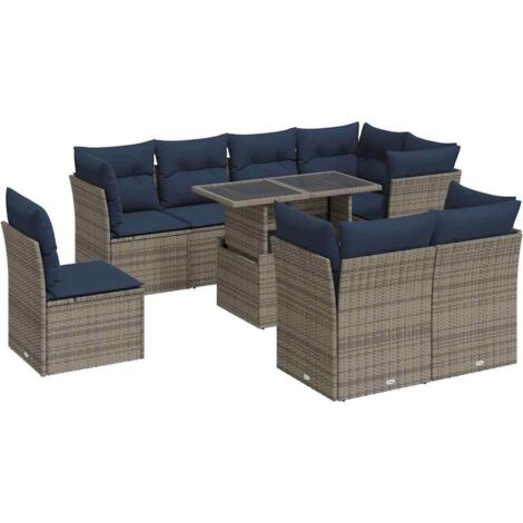 vidaXL Set Divano da Giardino 9pz con Cuscini Grigio Polyrattan Acacia (1/5)